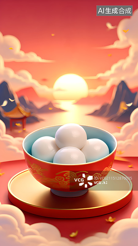 【AI数字艺术】汤圆食物节日插画图片素材