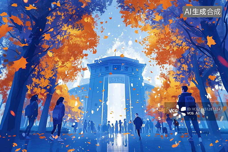 【AI数字艺术】学生背着背包走入校园准备上学图片素材