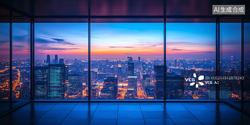 【AI数字艺术】透过办公楼看繁华都市的夜景图片素材
