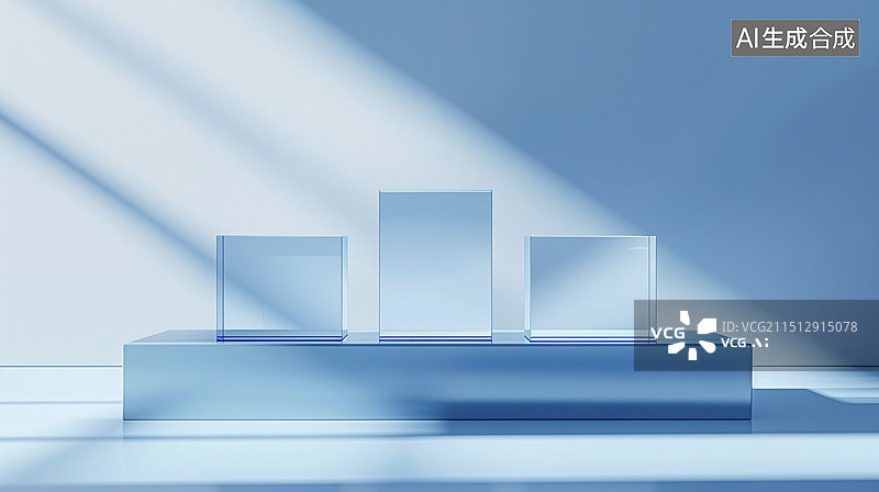 【AI数字艺术】蓝色玻璃科技概念背景图图片素材