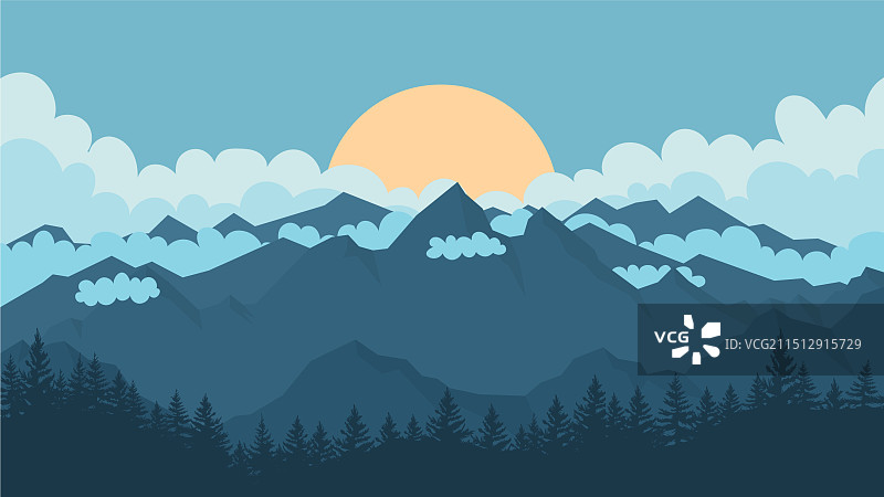 山地景观与松树林图片素材