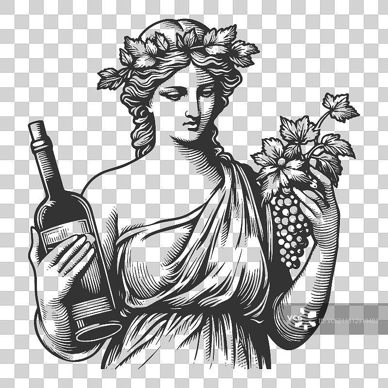 古典雕像，手持葡萄酒和葡萄图片素材