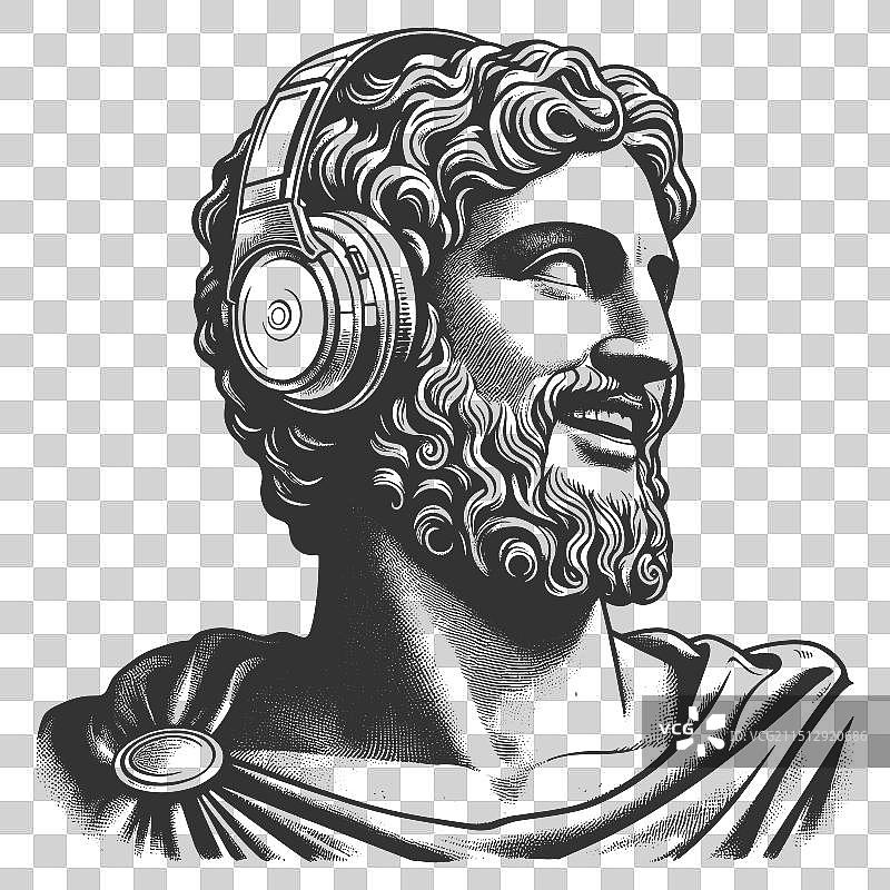 戴着耳机的古典雕像图片素材