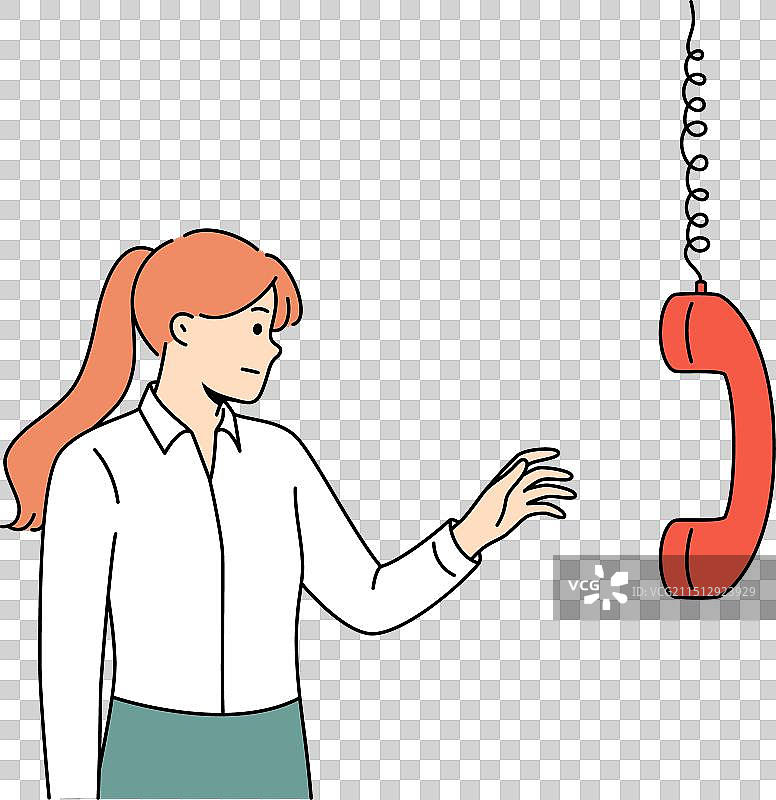 商务女性伸手去拿电话听筒图片素材