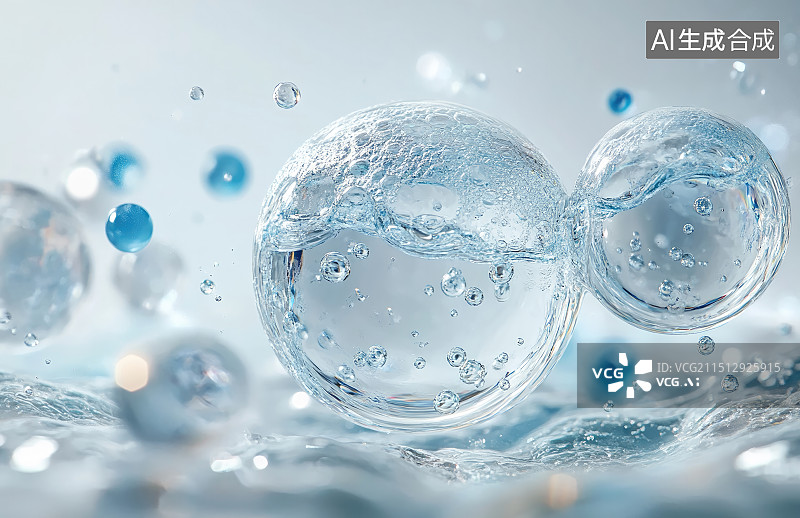 【AI数字艺术】蓝色水分子精华液凝胶气泡图片素材