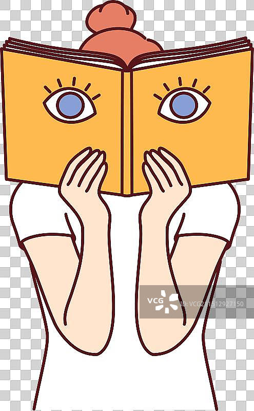 在书店，女人用书本遮住脸图片素材