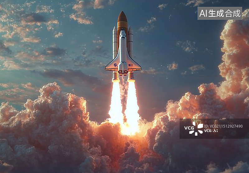 【AI数字艺术】航天飞船发射进入宇宙，推进器运行图片素材