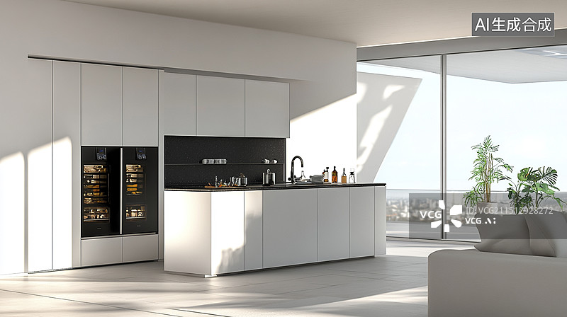 【AI数字艺术】开放式厨房样板间现代空间图片素材