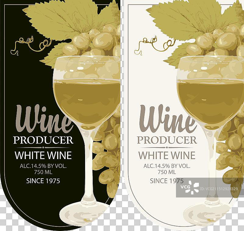 带葡萄和葡萄酒杯的葡萄酒标签套装图片素材