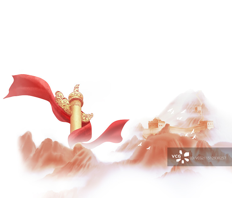 手绘万里长城 华表背景插画图片素材
