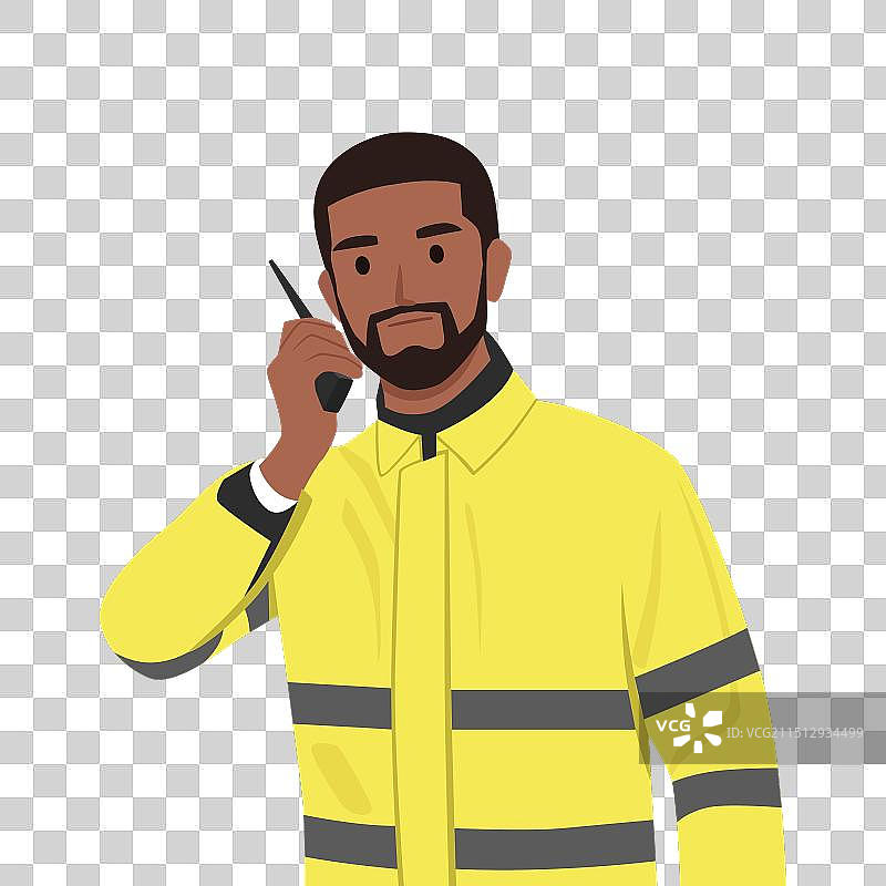 使用对讲机的年轻络腮胡保安图片素材