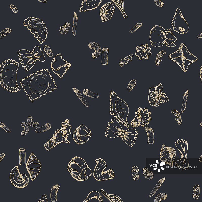 手绘墨水不同类型的意大利面图片素材