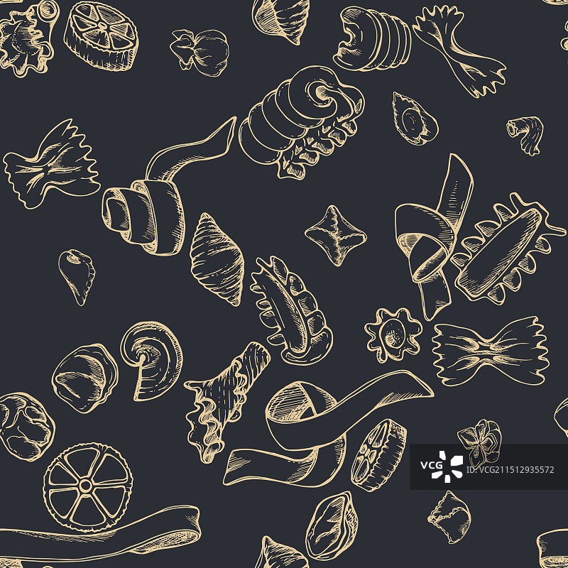 手绘墨水不同类型的意大利面图片素材