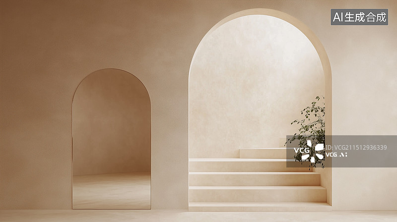 【AI数字艺术】米色浅色简约风格室内场景图片素材