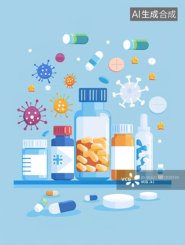 【AI数字艺术】病毒防疫抗疫疫苗消毒医疗插画图片素材