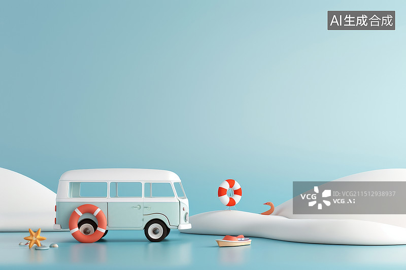 【AI数字艺术】卡通风格的海滩旅行车图片素材