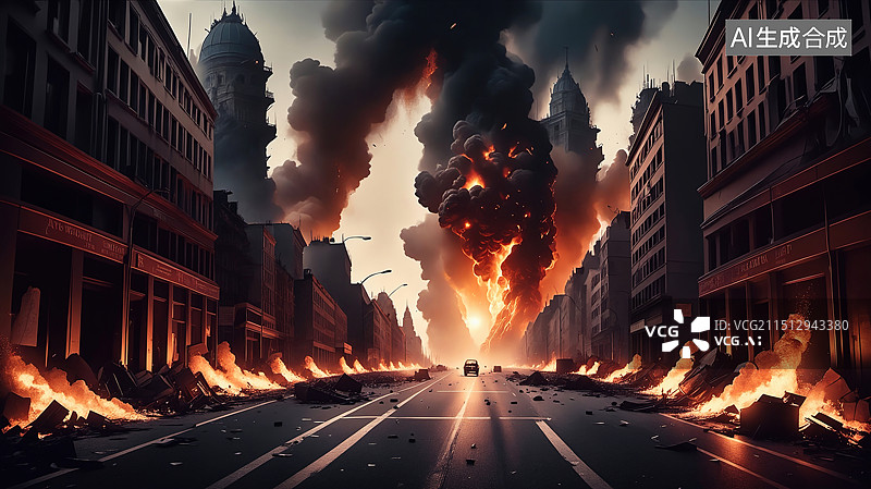 【AI数字艺术】城市战争图片素材