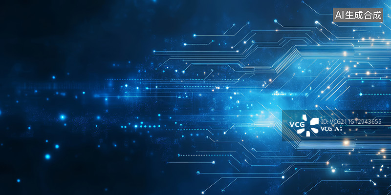 【AI数字艺术】蓝色发光电子信息大数据电路板科技背景图片素材