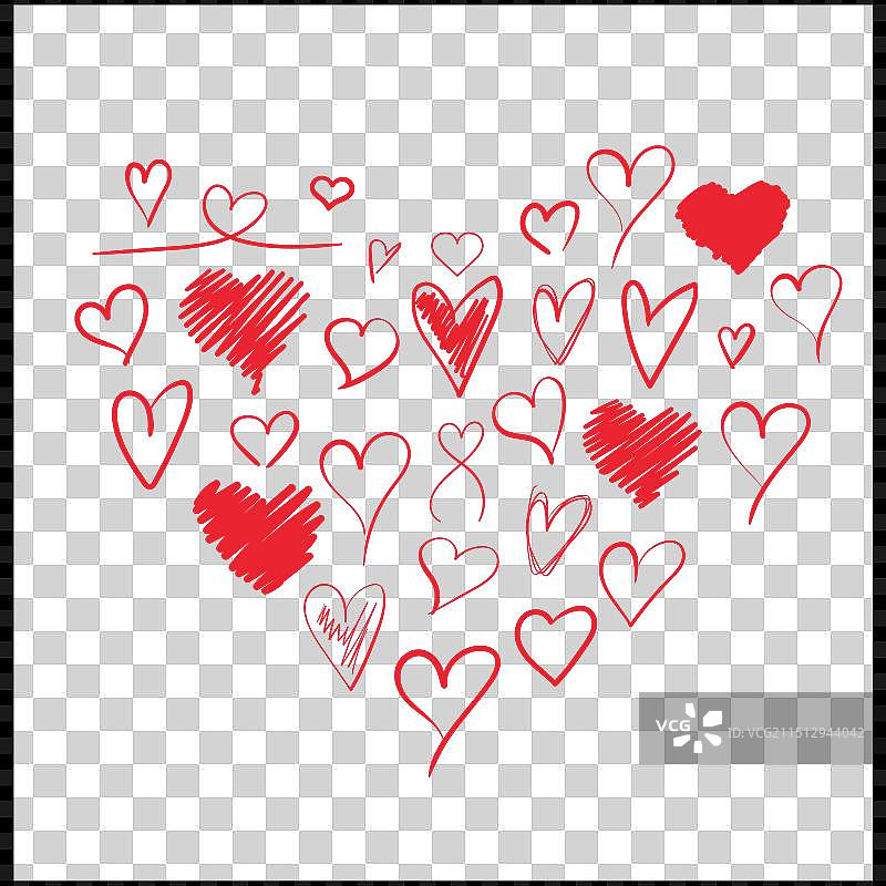 深色透明背景上手绘风格的爱心图片素材