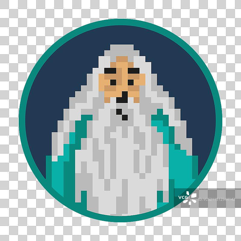 一位灰发老人的像素肖像图片素材