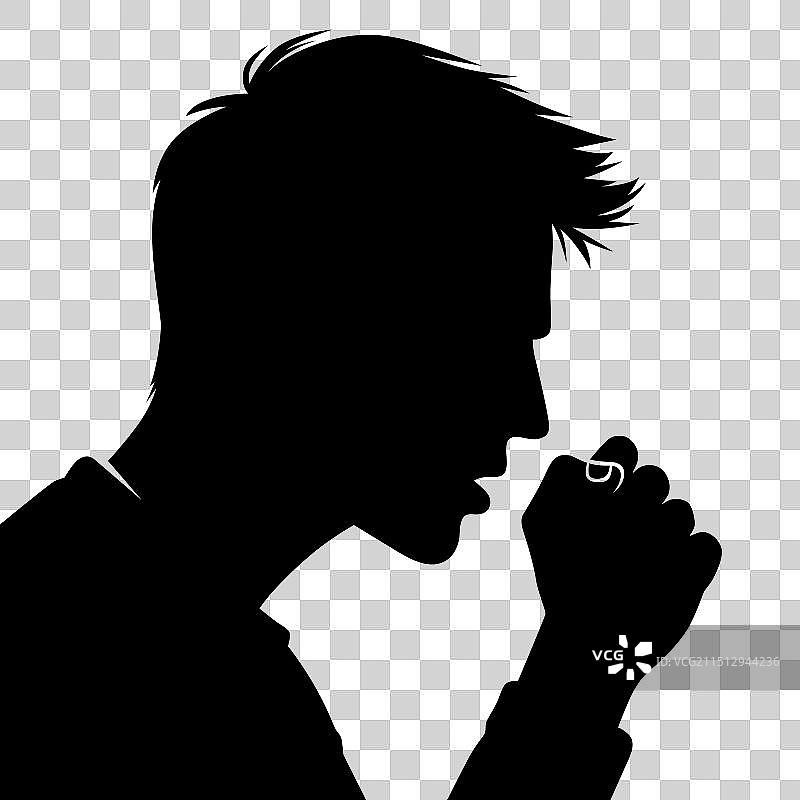 带刺发型的男子黑白轮廓图片素材