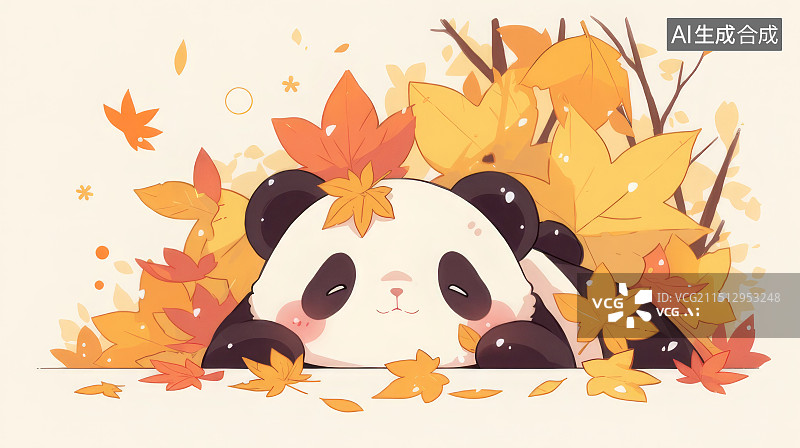 【AI数字艺术】熊猫二十四节气之秋分，睡觉的熊猫图片素材