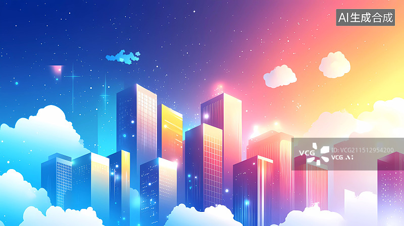 【AI数字艺术】城市商业建筑背景扁平插画，双十一电商背景图图片素材