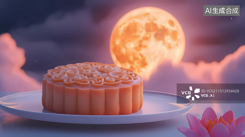 【AI数字艺术】中秋节月饼和圆月图片素材