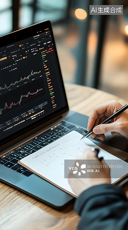 【AI数字艺术】一个人在分析股市数据图片素材