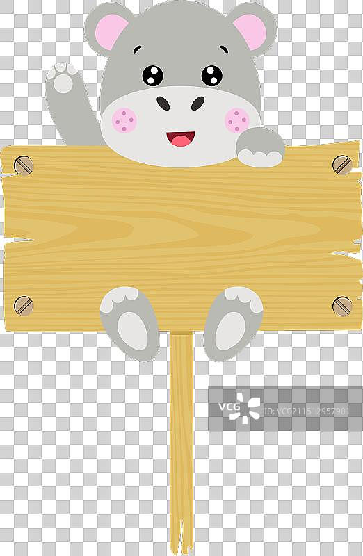 可爱的河马挂在空白木板上图片素材