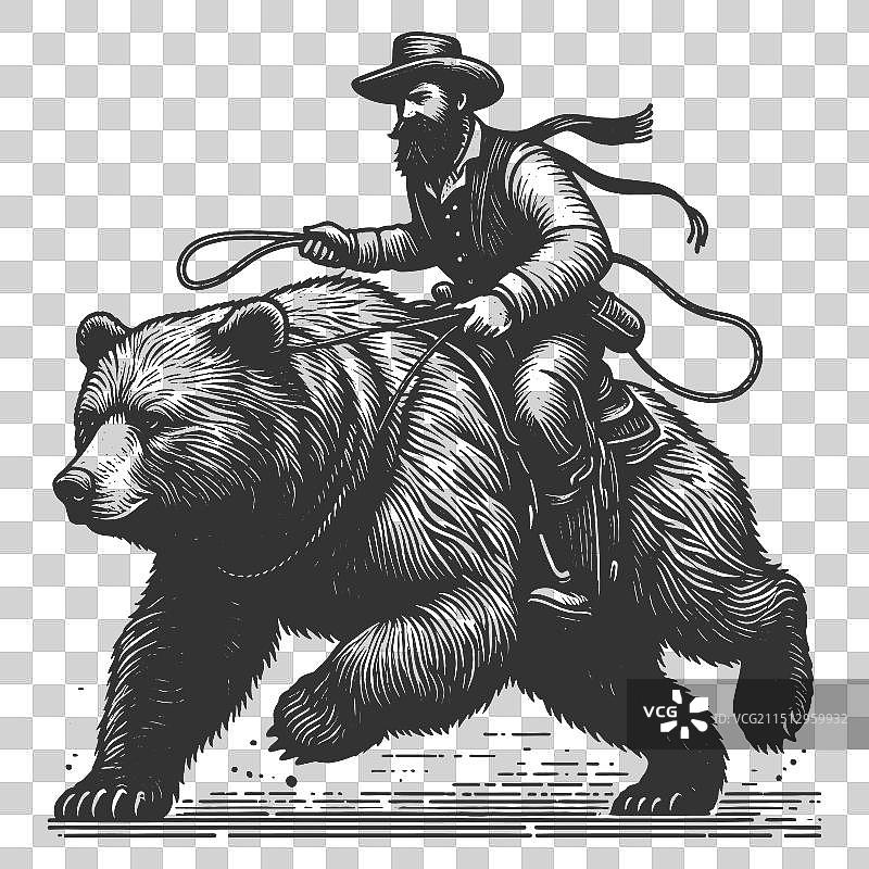 狂野西部牛仔骑熊图片素材