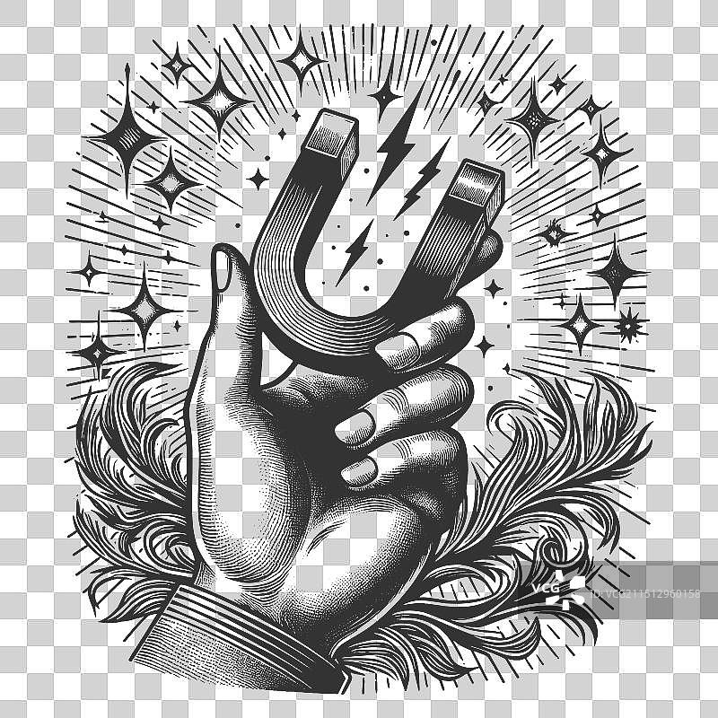 手持马蹄形磁铁雕刻图片素材