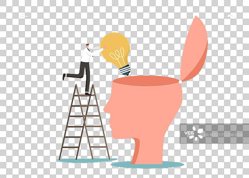 男人把灯泡放进大脑袋里图片素材