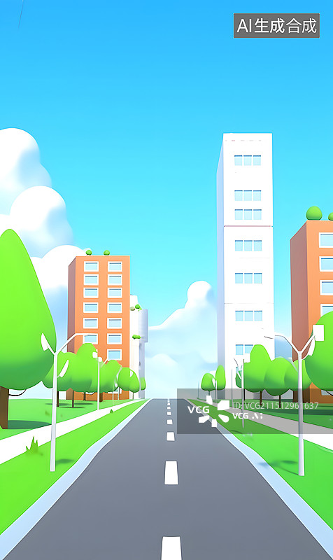 【AI数字艺术】卡通学校背景道路背景开学季图片素材