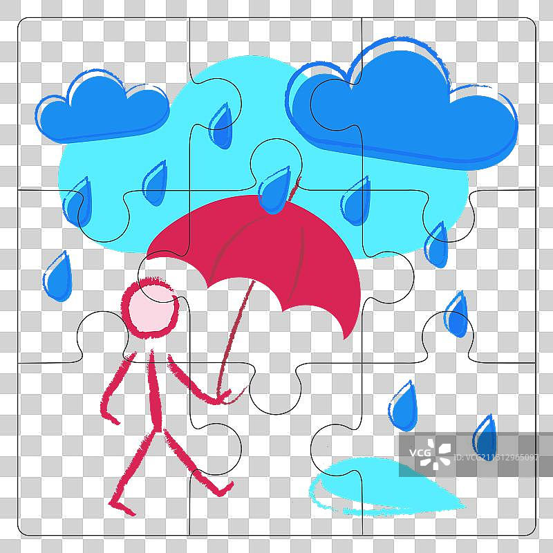 趣味拼图：云下撑伞的男人图片素材