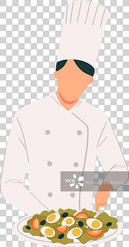 厨师穿白色制服准备沙拉图片素材