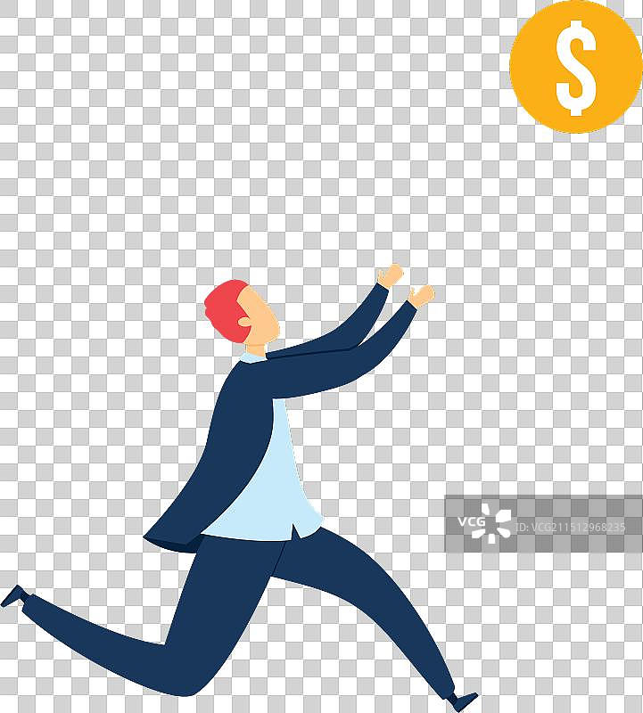 男人追逐漂浮的美元硬币图片素材