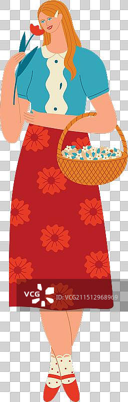 手提花篮的女人图片素材