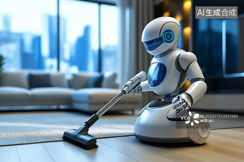 【AI数字艺术】正在打扫卫生的家庭机器人图片素材