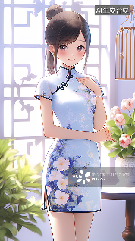 【AI数字艺术】室内穿旗袍的美女图片素材