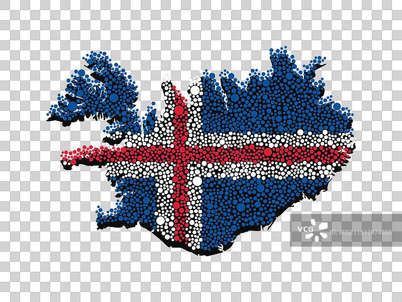 冰岛地图轮廓彩色点阵图图片素材