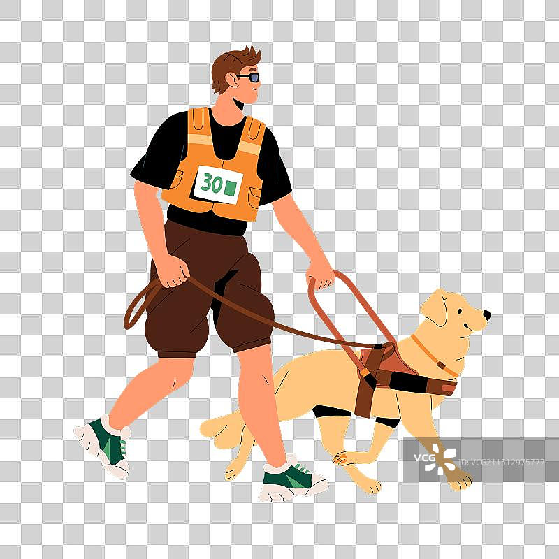 盲人跑步者由导盲犬引导图片素材