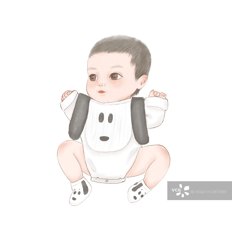 卡通手绘躺着的小婴儿免扣元素图片素材