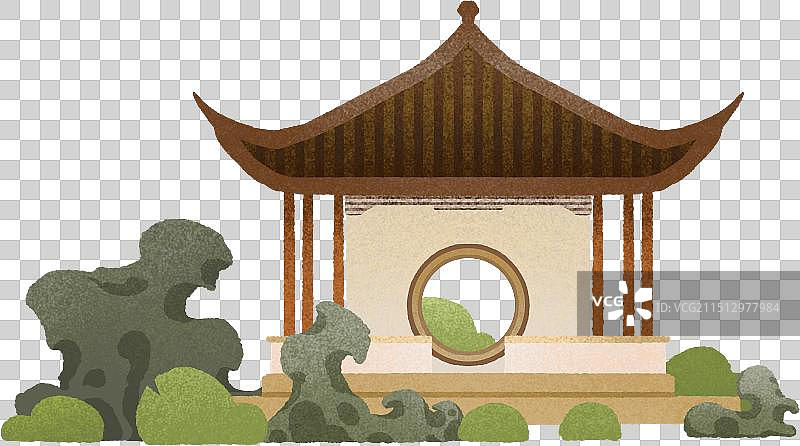 江南风光苏州园林水中倒影建筑插画图片素材