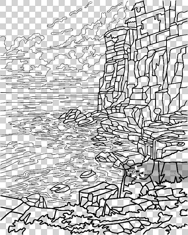 海洋岩石风景填色书图片素材