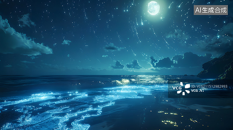 【AI数字艺术】夜晚大海星空月亮图片素材