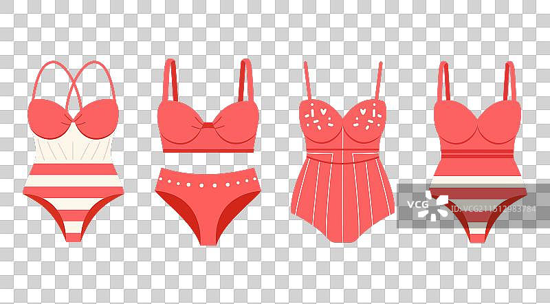 女士沙滩泳装红色泳衣套装图片素材