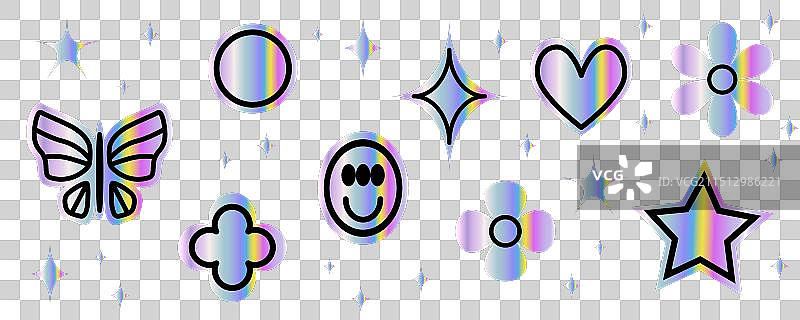 全息复古90年代贴纸套装图片素材