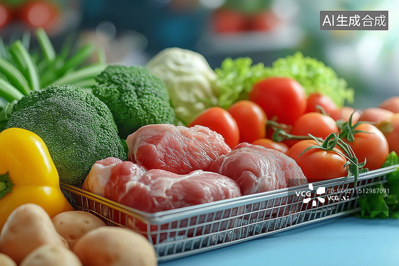 【AI数字艺术】新鲜的蔬菜和肉食材图片素材
