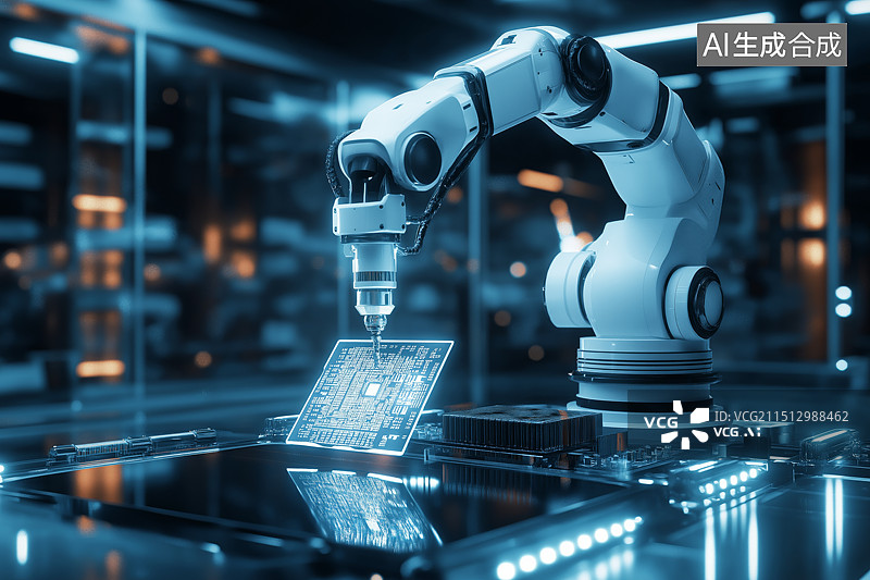 【AI数字艺术】机械臂与芯片生产图片素材